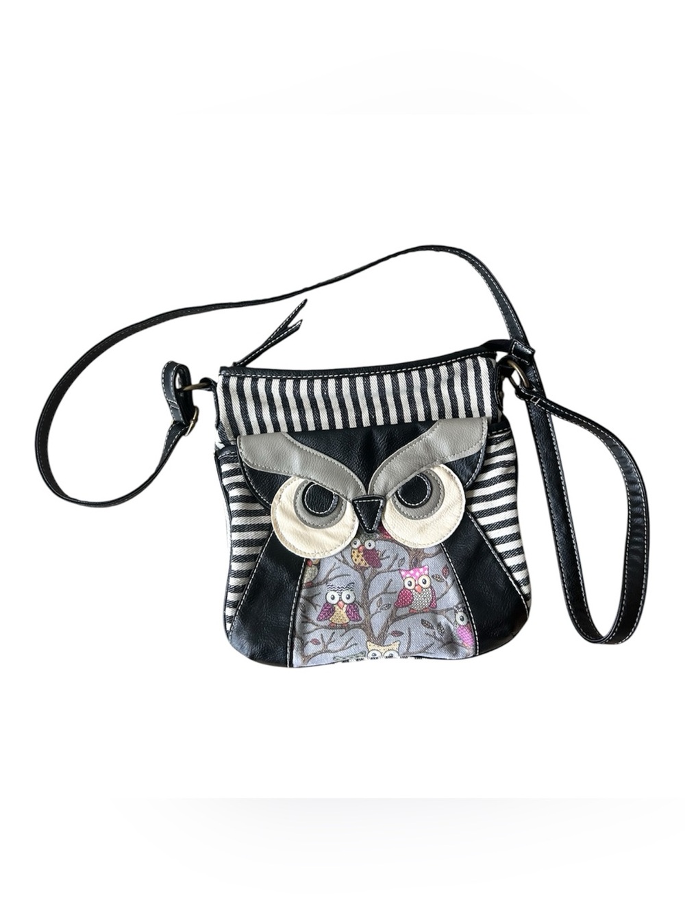Fun Novelty Owl Crossbody Purse Vegan Leather and Cotton Canvas